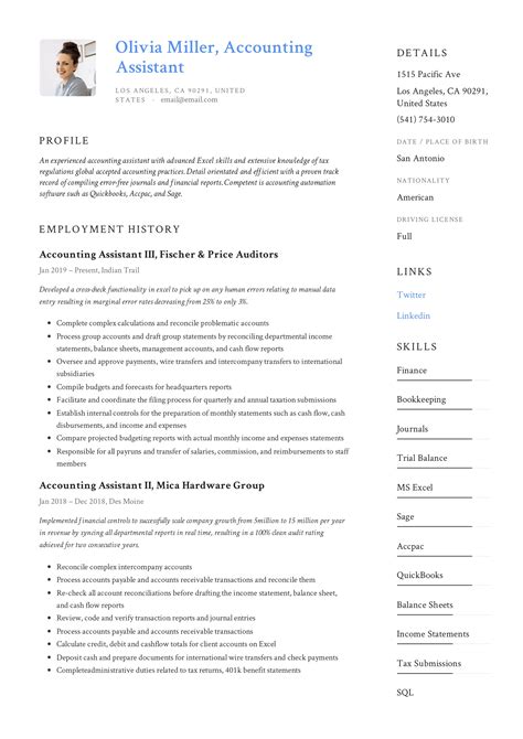 accounting assistant resume|Accounting assistant